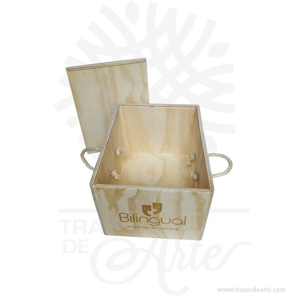 Caja De Madera Tapa Corrediza y Manijas De Lazo