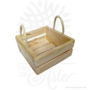 Caja canasta en madera de pino para regalo de 20 x 20 x 10 cm