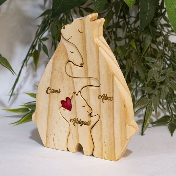 Escultura Familiar 3 Osos en Madera de Pino Personalizado - Image 2