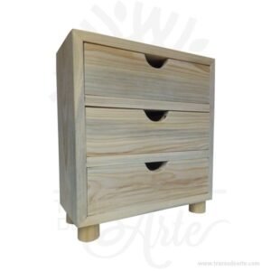 Caja organizador 3 cajones en madera de pino en crudo