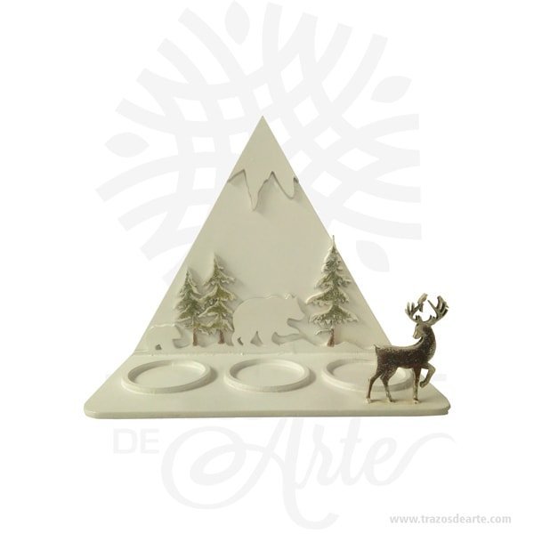 Soporte velas montaña navidad blanco en MDF de 3 mm