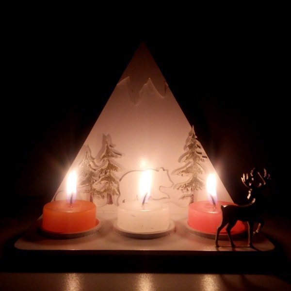 Soporte velas montaña navidad blanco en MDF de 3 mm - Image 3
