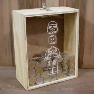 Alcancía en madera personalizada de 25 x 20 x 10 cm