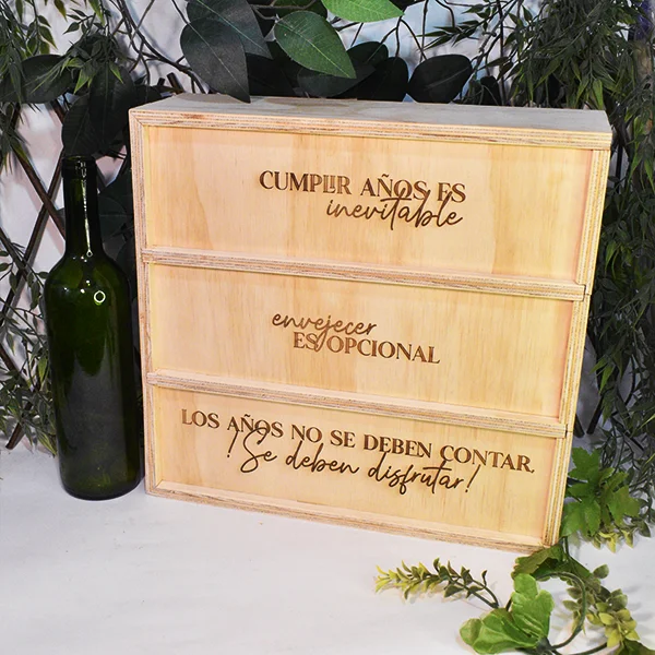 Caja de madera para 3 botellas de vino