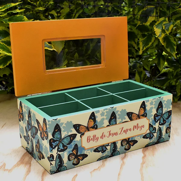 Caja para Té en MDF decorada 23 x 12 x 9 cm - Image 5