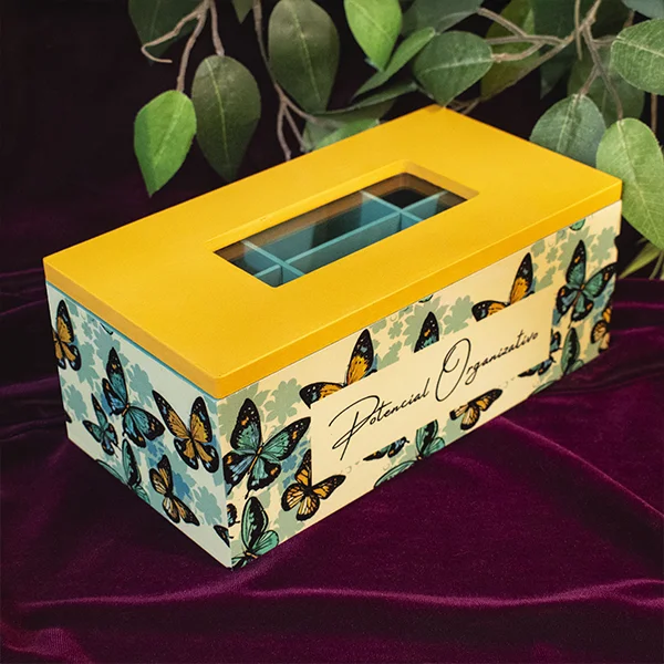 Caja para Té en MDF decorada 23 x 12 x 9 cm