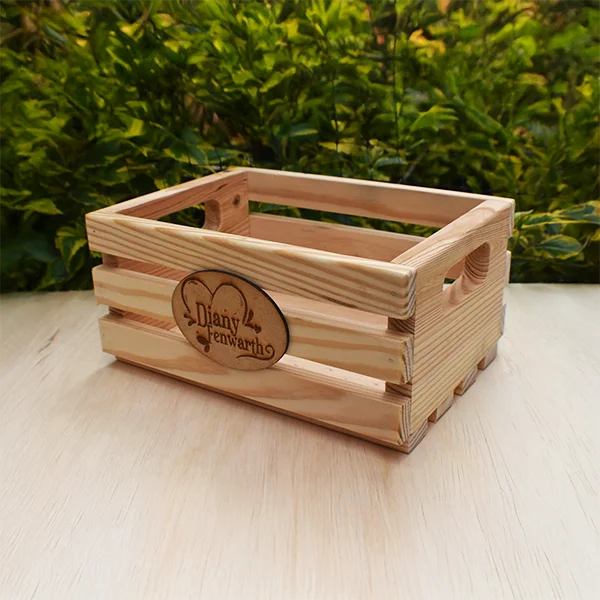 Caja regalo tipo huacal en madera de pino 25 X 18 X 12 cm en crudo - Image 3