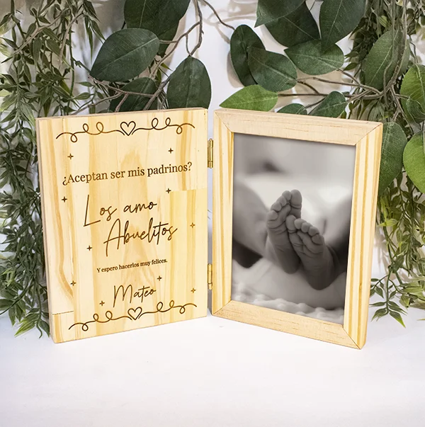 Portarretrato Libro en Madera de Pino